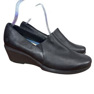 Hush Puppies The Body Shoe Maria Black Wedge Leather Comfort Shoes Slip On sz 6